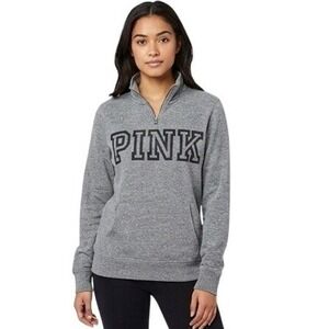 Pink Victoria's Secret Gray Logo Quarter Zip Sweatshirt Pullover‎ Women's Small